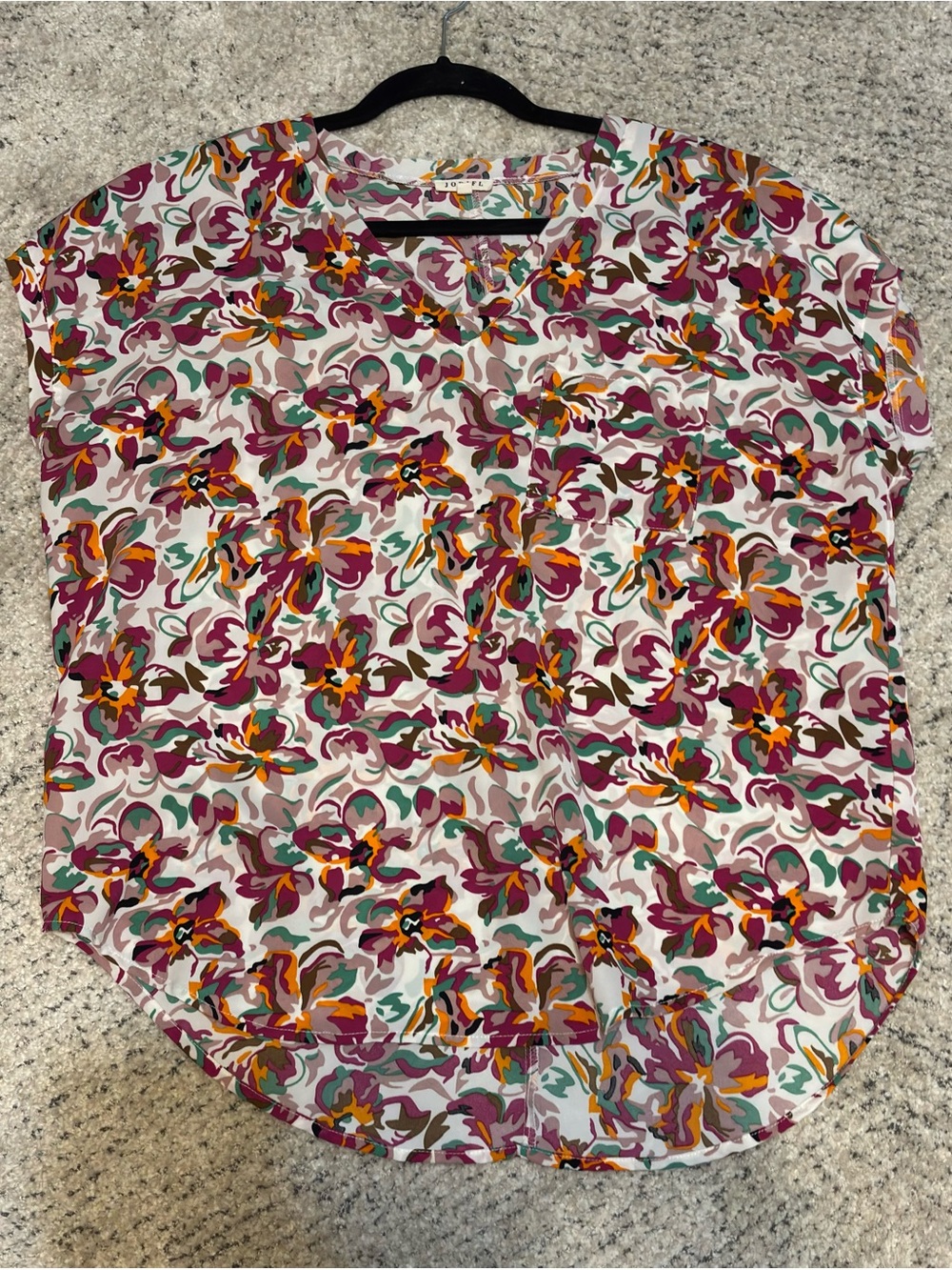 JODIFL Floral Short Sleeve Blouse - White, Magenta, Teal, Orange, Brown